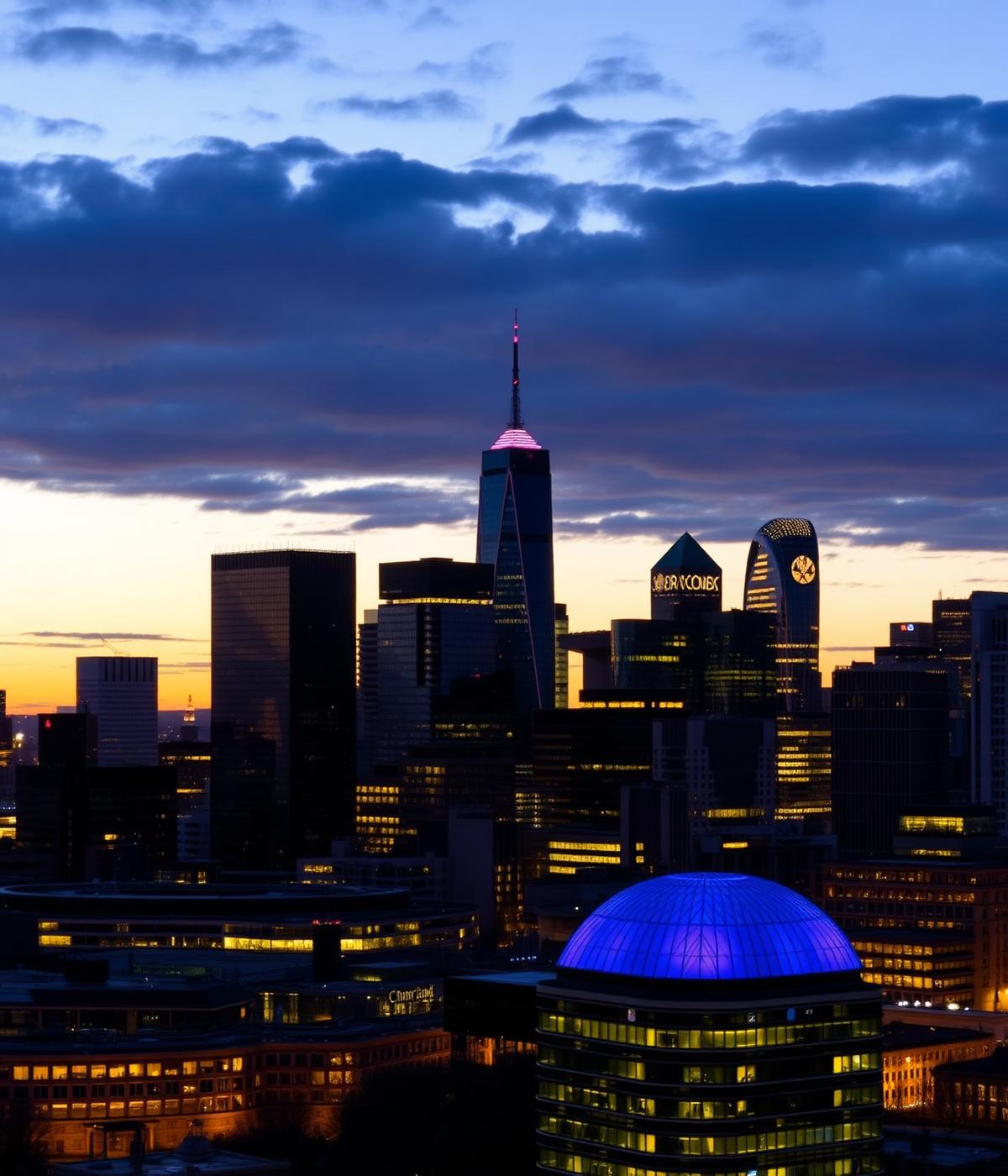 Frankfurt financial district at twilight